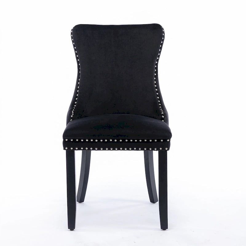 Velvet Upholstered Dining Chair with Wing Back Modern Kitchen Chair with Nailhead Trim Wood Frame Side Chair, Set of 2