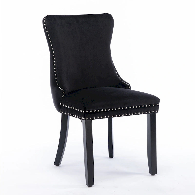 Velvet Upholstered Dining Chair with Wing Back Modern Kitchen Chair with Nailhead Trim Wood Frame Side Chair, Set of 2
