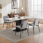 2 Piece Linen Dining Chair Set with Metal Legs, Curved Backrest Dining Room Chair Indoor Lounge Side Chair