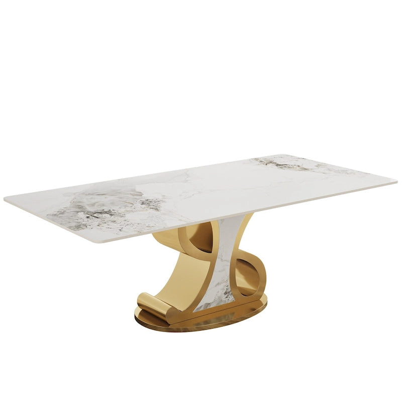 Rectangular Sintered Stone Dining Table with Stainless Steel Base for 8-10