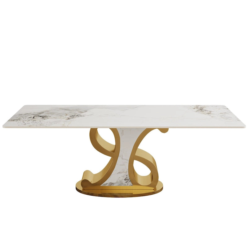 Rectangular Sintered Stone Dining Table with Stainless Steel Base for 8-10