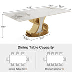 Rectangular Sintered Stone Dining Table with Stainless Steel Base for 8-10