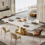 Rectangular Sintered Stone Dining Table with Stainless Steel Base for 8-10