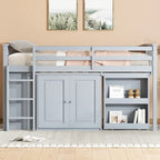 Twin Loft Bed with Pull-Out Desk, 2 Cabinets, 4 Drawers and Shelves