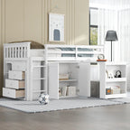 Twin Loft Bed with Pull-Out Desk, 2 Cabinets, 4 Drawers and Shelves