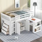 Twin Loft Bed with Pull-Out Desk, 2 Cabinets, 4 Drawers and Shelves