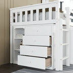 Twin Loft Bed with Pull-Out Desk, 2 Cabinets, 4 Drawers and Shelves