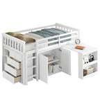 Twin Loft Bed with Pull-Out Desk, 2 Cabinets, 4 Drawers and Shelves