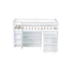 Twin Loft Bed with Pull-Out Desk, 2 Cabinets, 4 Drawers and Shelves