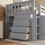 Twin Loft Bed with Pull-Out Desk, 2 Cabinets, 4 Drawers and Shelves