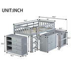 Twin Loft Bed with Pull-Out Desk, 2 Cabinets, 4 Drawers and Shelves
