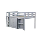 Twin Loft Bed with Pull-Out Desk, 2 Cabinets, 4 Drawers and Shelves