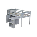 Twin Loft Bed with Pull-Out Desk, 2 Cabinets, 4 Drawers and Shelves