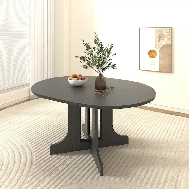 Modern Round Dining Table with Extendable Top and X Base for Family Dinners Small Spaces and Multi Scene Styling