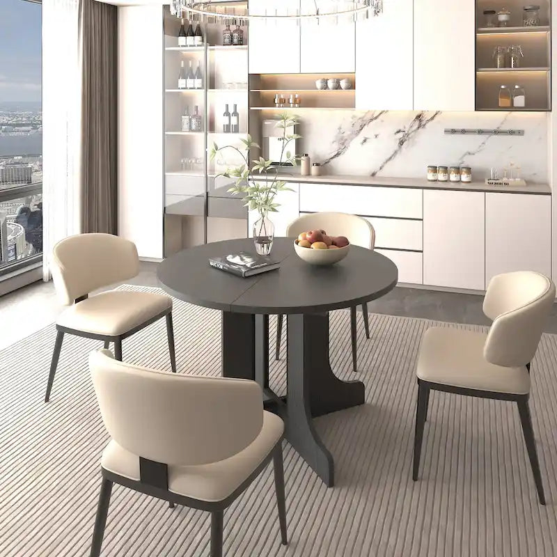 Modern Round Dining Table with Extendable Top and X Base for Family Dinners Small Spaces and Multi Scene Styling