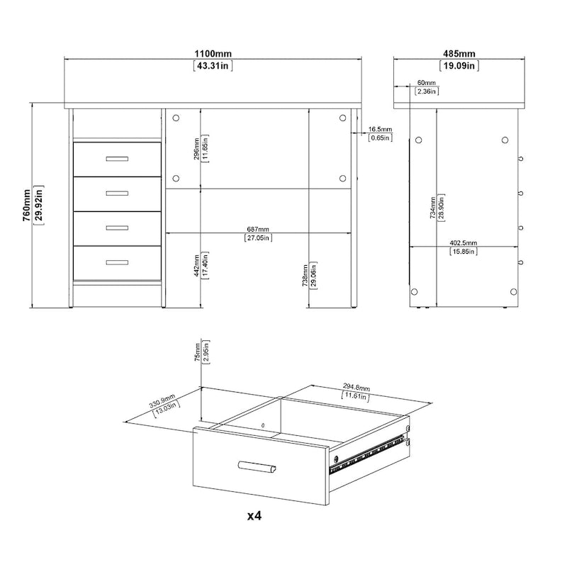4-Drawer Desk with Open Shelf
