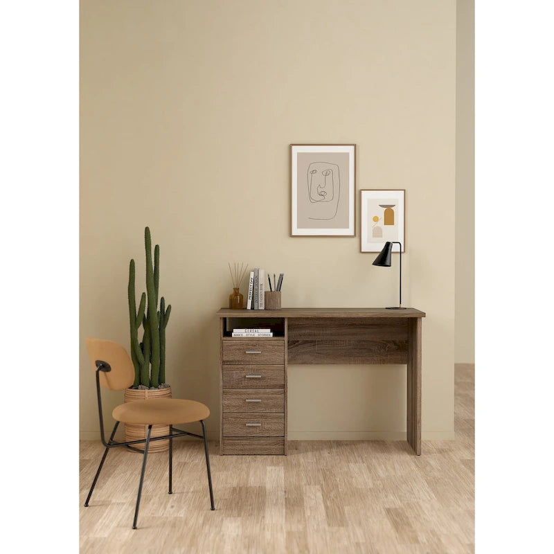 4-Drawer Desk with Open Shelf