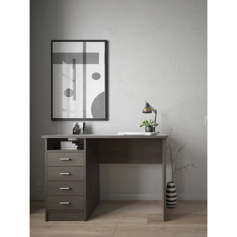4-Drawer Desk with Open Shelf