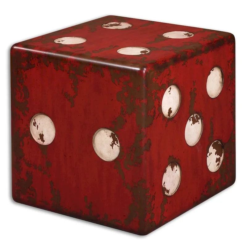Burnt Red Accent Table with Ivory Accents