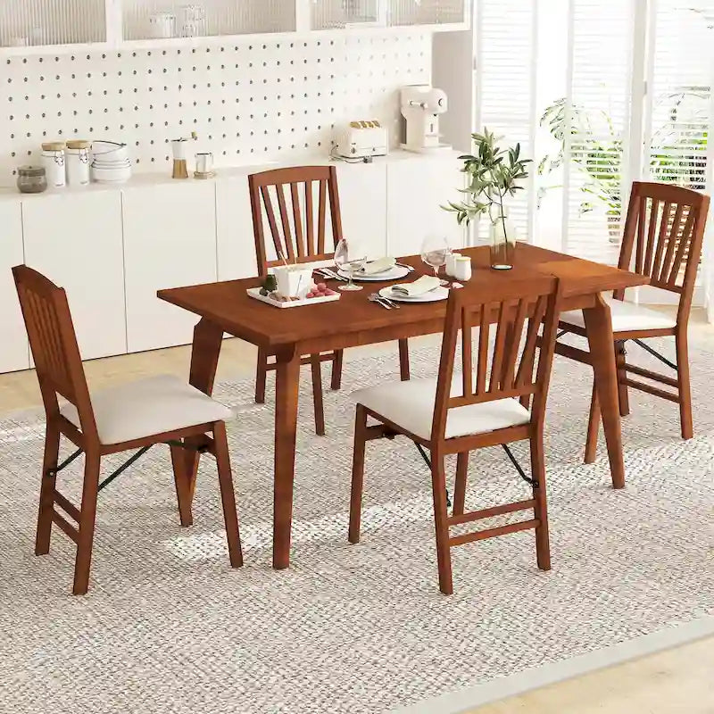 2/4 Set Kitchen Chairs with Rubber Wood Frame Upholstered Seat