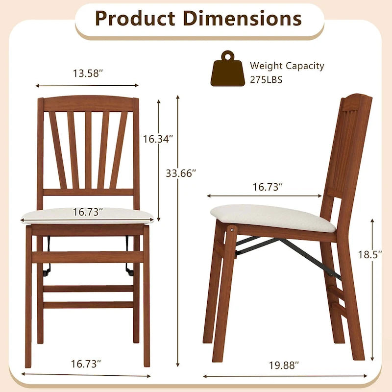 2/4 Set Kitchen Chairs with Rubber Wood Frame Upholstered Seat