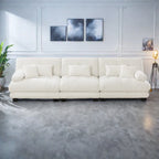 133.8 Chenille 4-Seat Sofa with Round Bolster Armrests, Deep Seat Cushions for Living Room