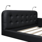 Queen Size Upholstered Bed Frame with 2 Reading Lights, PU Leather Platform Bed with Button Tufted Headboard for Bedroom