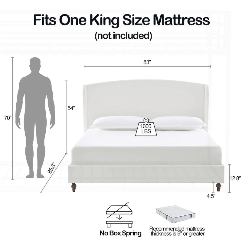 Minimalist Wingback Upholstered King Bed for Dreamy Sleep and Stylish Bedroom