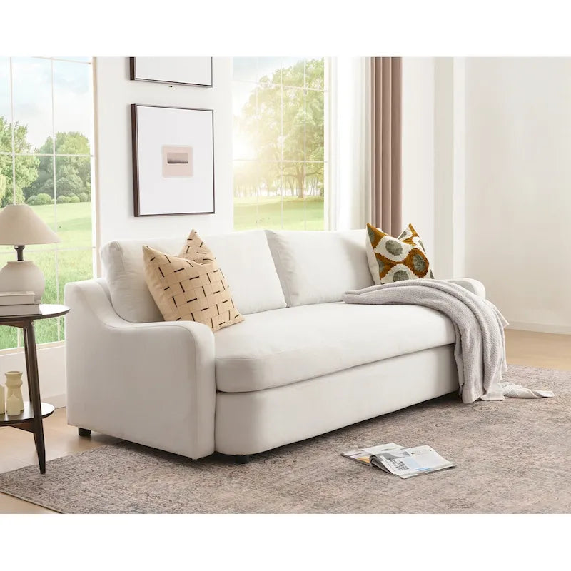 3-Seater Linen Upholstered Deep Seat Sofa with Flippable Cushions, 90W