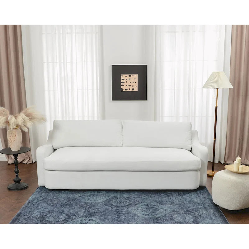 3-Seater Linen Upholstered Deep Seat Sofa with Flippable Cushions, 90W