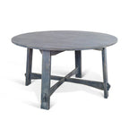 Dining Table, 54-inch Round Planked Ocean Blue Mahogany Wood
