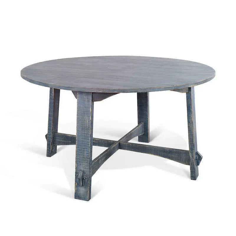 Dining Table, 54-inch Round Planked Ocean Blue Mahogany Wood