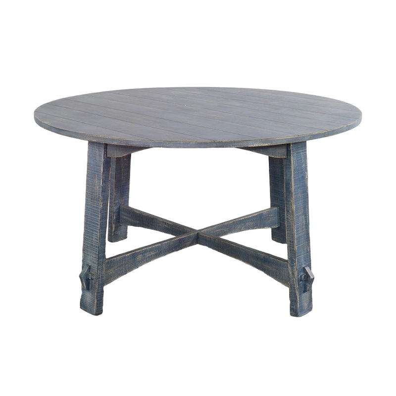 Dining Table, 54-inch Round Planked Ocean Blue Mahogany Wood
