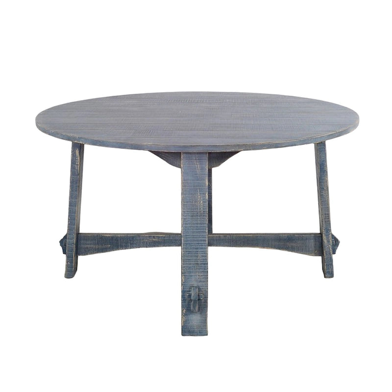 Dining Table, 54-inch Round Planked Ocean Blue Mahogany Wood