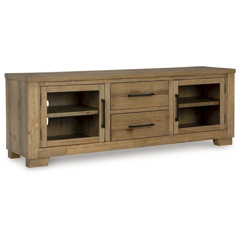 TV Media Console, 2 Drawers, 4 Shelf, Brown Wood, 80-inch