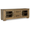 TV Media Console, 2 Drawers, 4 Shelf, Brown Wood, 80-inch