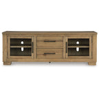TV Media Console, 2 Drawers, 4 Shelf, Brown Wood, 80-inch