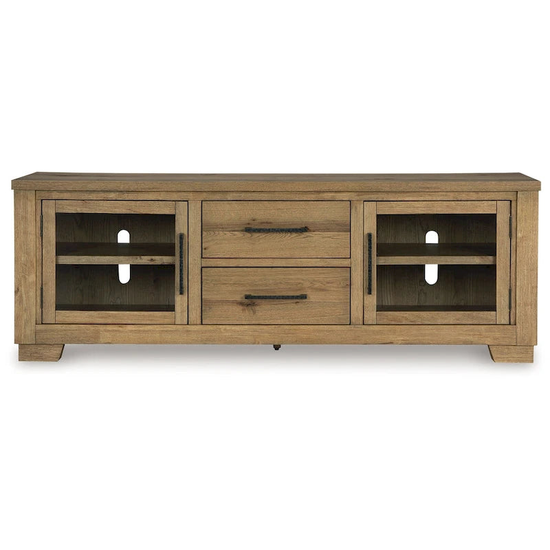 TV Media Console, 2 Drawers, 4 Shelf, Brown Wood, 80-inch