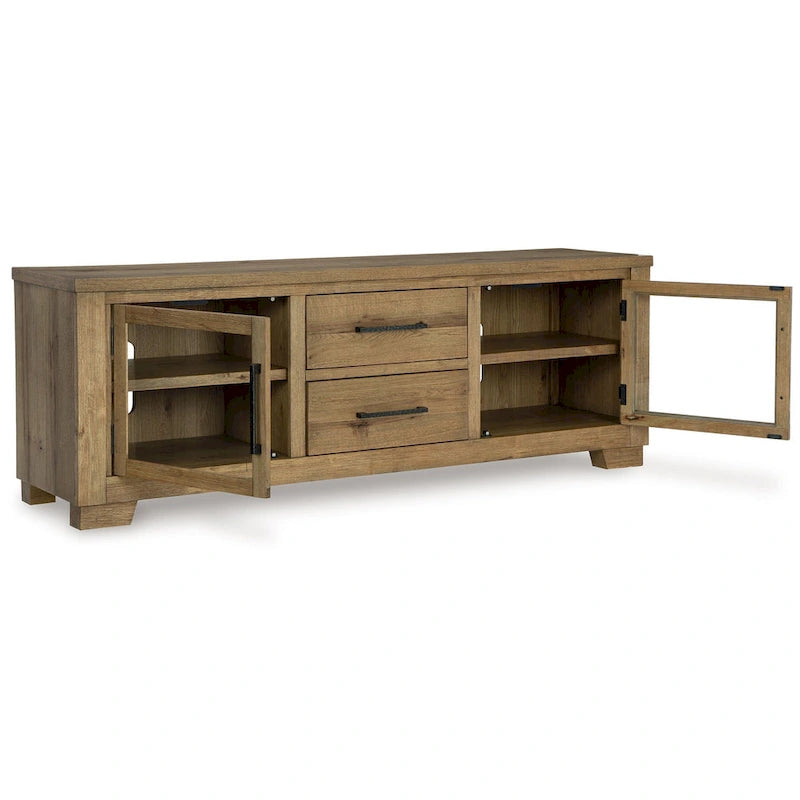 TV Media Console, 2 Drawers, 4 Shelf, Brown Wood, 80-inch