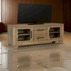 TV Media Console, 2 Drawers, 4 Shelf, Brown Wood, 80-inch