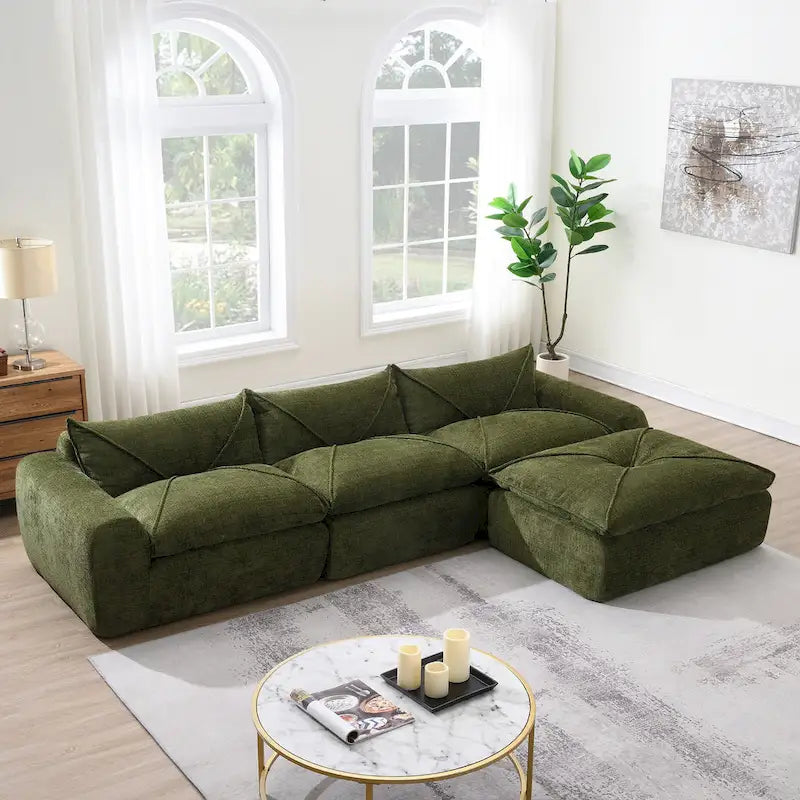 116-Inch Modern Chenille Sectional Sofa with High-Density Foam