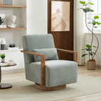 360 Degree Swivel Accent Chair with Solid Wood Armrest and Base