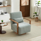 360 Degree Swivel Accent Chair with Solid Wood Armrest and Base