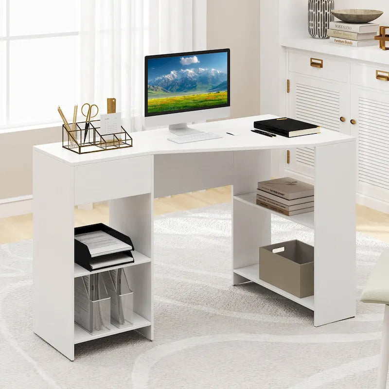 Computer Desk with Drawer and Storage Shelves for Home