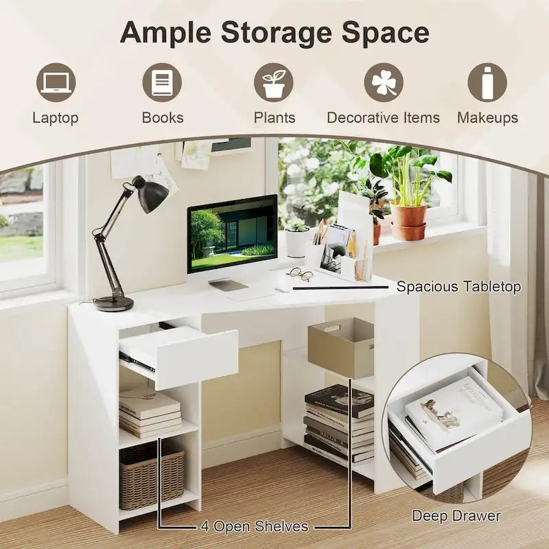 Computer Desk with Drawer and Storage Shelves for Home