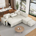 Sectional Sofa L-Shaped Pull-Out Bed with Movable Ottoman, Two USB Ports, and Cup Holders for Living Room