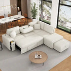Sectional Sofa L-Shaped Pull-Out Bed with Movable Ottoman, Two USB Ports, and Cup Holders for Living Room