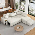 Sectional Sofa L-Shaped Pull-Out Bed with Movable Ottoman, Two USB Ports, and Cup Holders for Living Room