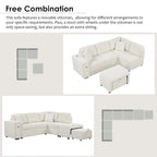 Sectional Sofa L-Shaped Pull-Out Bed with Movable Ottoman, Two USB Ports, and Cup Holders for Living Room