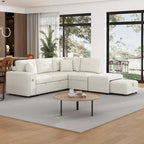 Sectional Sofa L-Shaped Pull-Out Bed with Movable Ottoman, Two USB Ports, and Cup Holders for Living Room